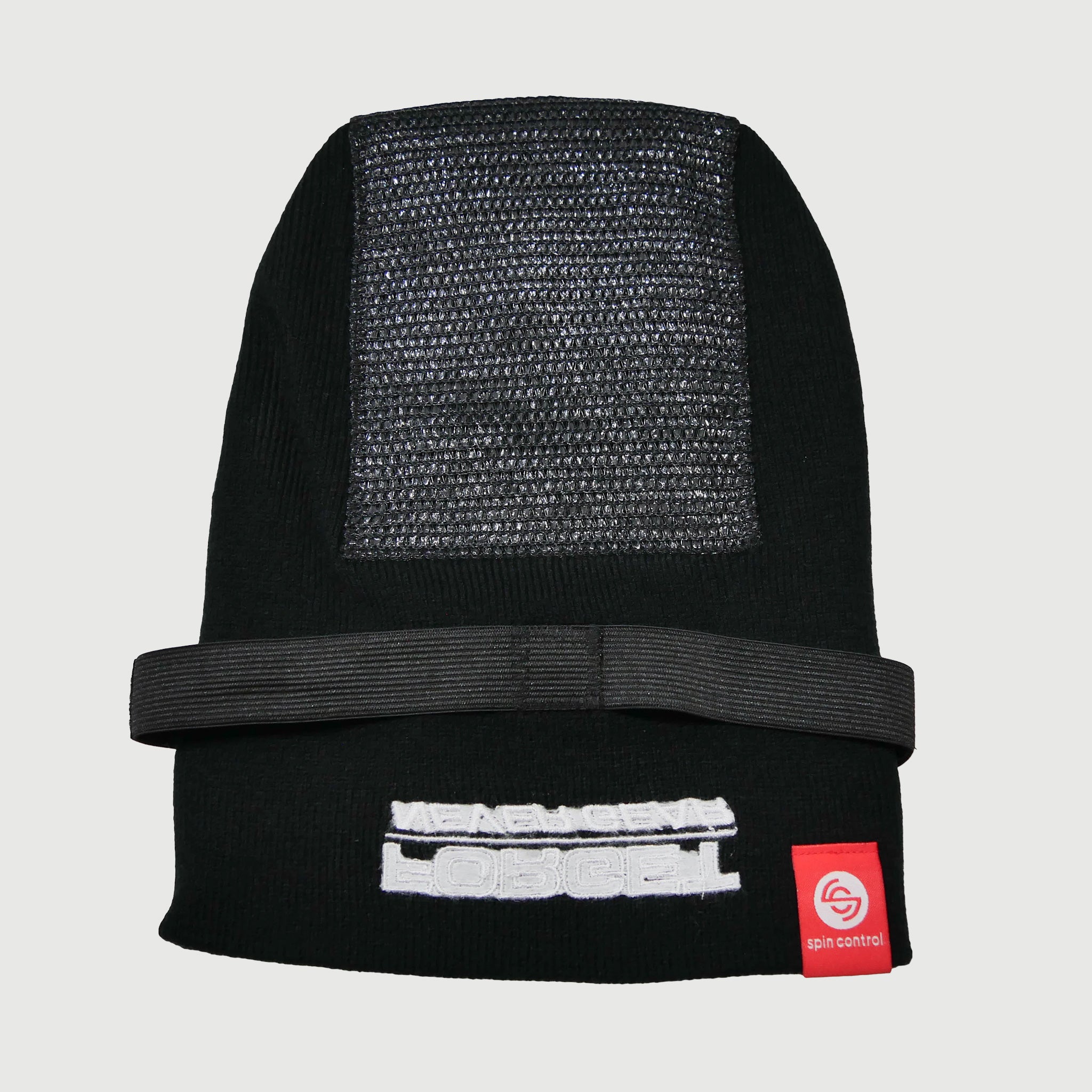 Black Premium Spin Cap Beanie from Spin Control and Forget Never Breakin Brands showing the beanie and adjustable strap from the front.